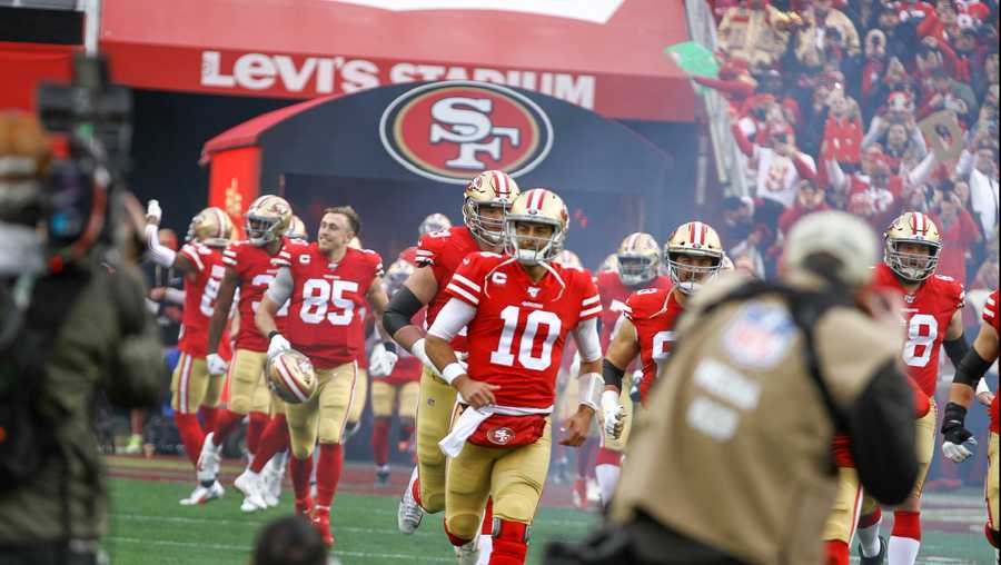 the 49ers come out of the tunnel at levi's stadium