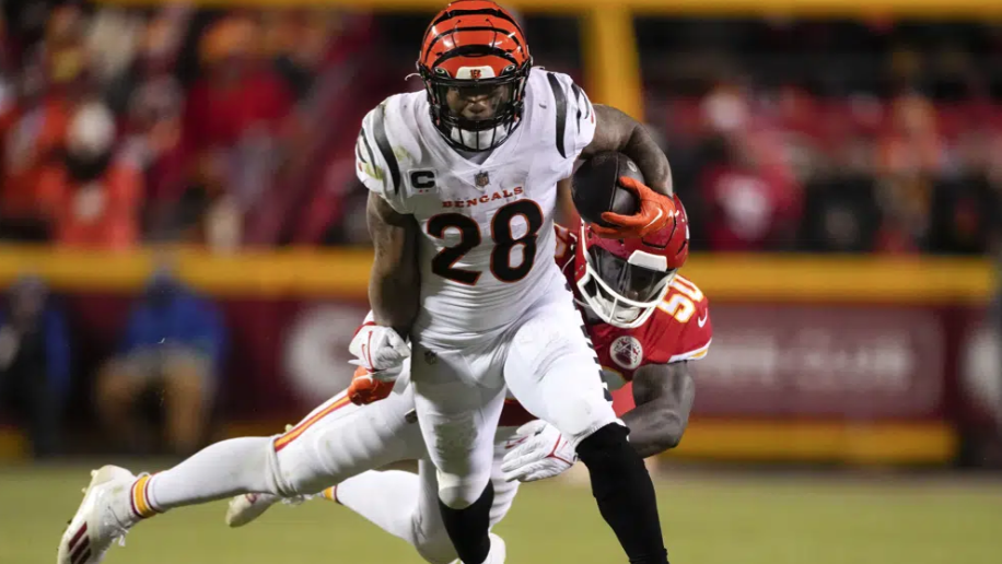 Joe Mixon of the Cincinnati Bengals plays against the Cleveland