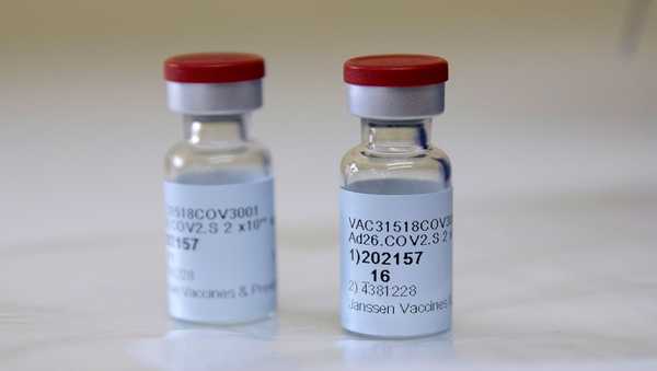 Johnson & Johnson vaccine vials are seen at the Klerksdorp Hospital on Feb. 18, 2021.