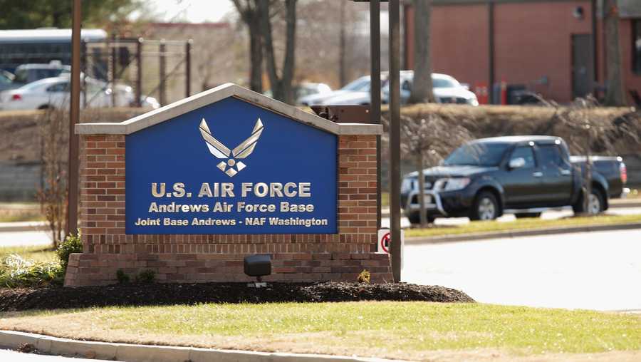 Vehicle traffic goes in and out of the U.S. Air Force Joint Base Andrews in Prince Georges County December 17, 2014 in Joint Base Andrews, Maryland.