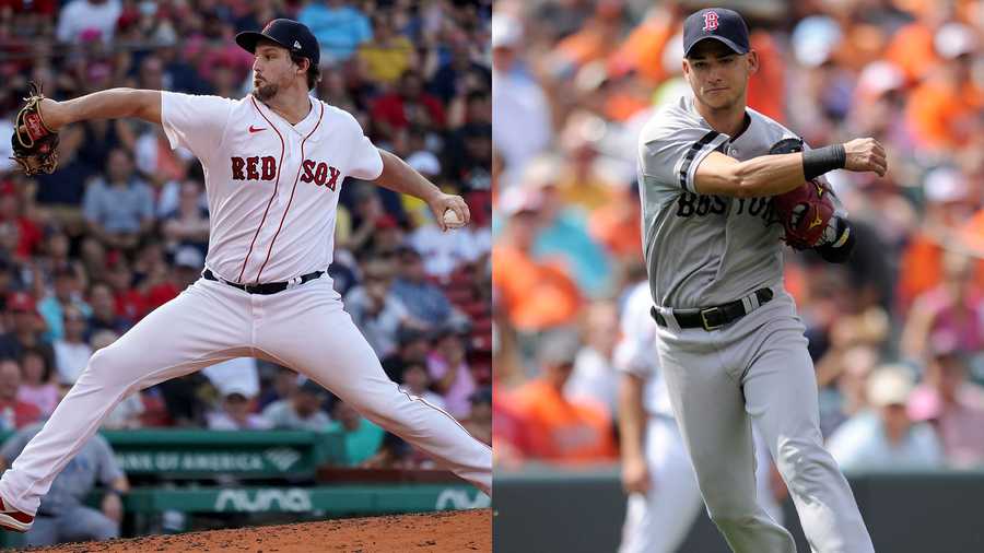 Boston Red Sox pitcher Josh Taylor, left, during the 2021 season and shortstop Jose Iglesias when he last played for the Red Sox in July 2013.