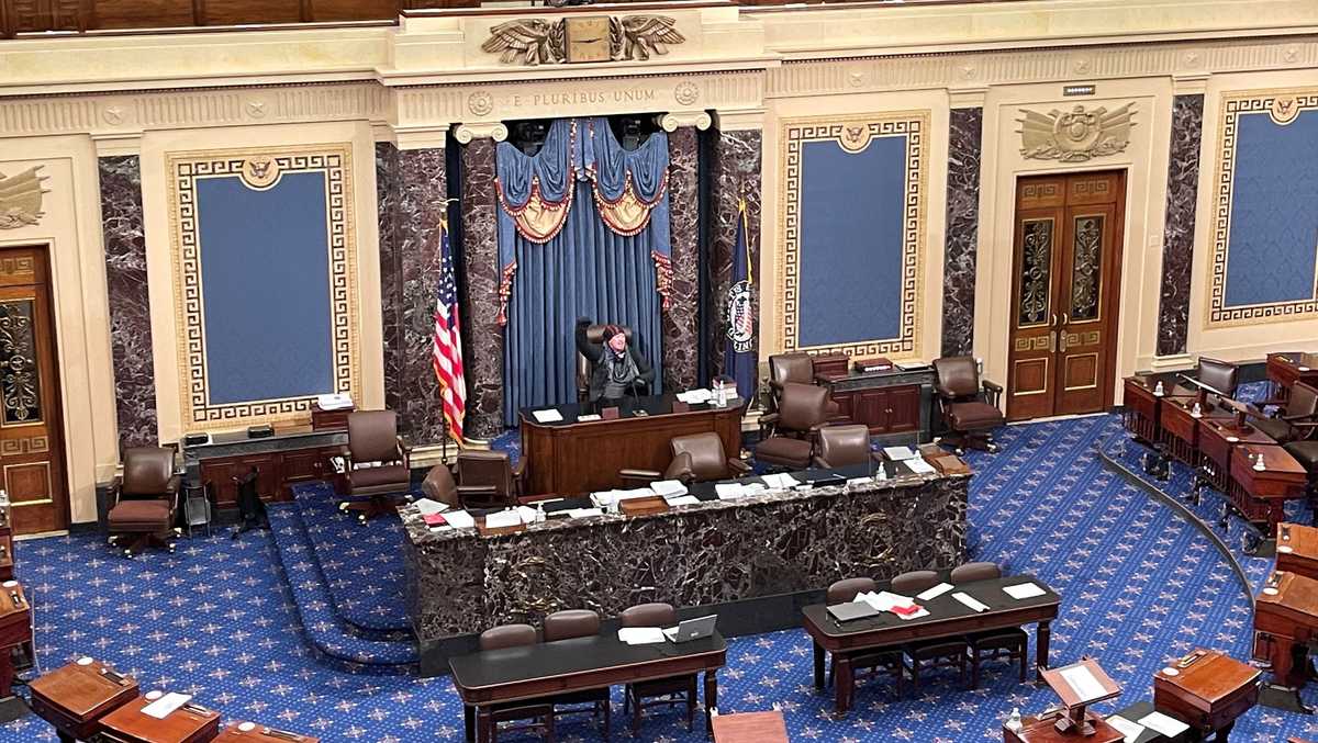 Chair Riots Man hanging off Senate balcony, sitting in vice president's chair ...