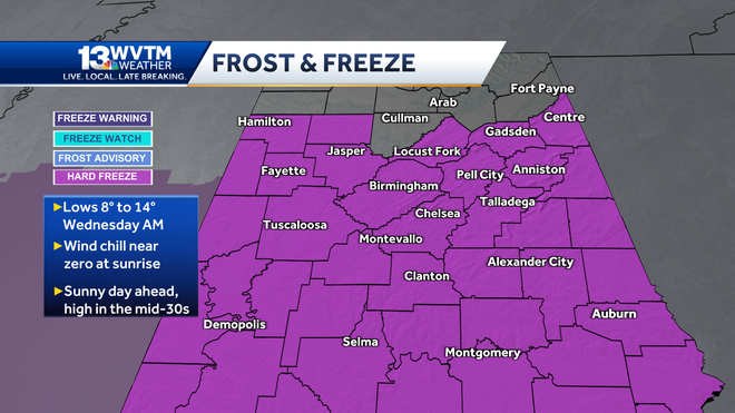 Alabama - Weather Forecast - Hard Freeze