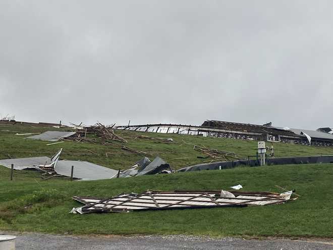 A barn collapsed in Juniata County as severe weather swept through the area Thursday night into Friday morning.