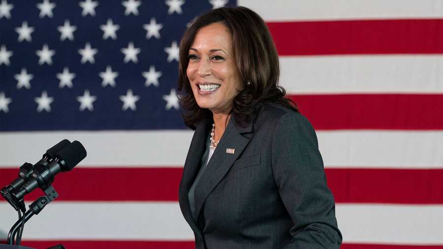 Vice President Kamala Harris speaks at a vaccination site at M&T Bank Stadium, Thursday, April 29, 2021, in Baltimore. (AP Photo)