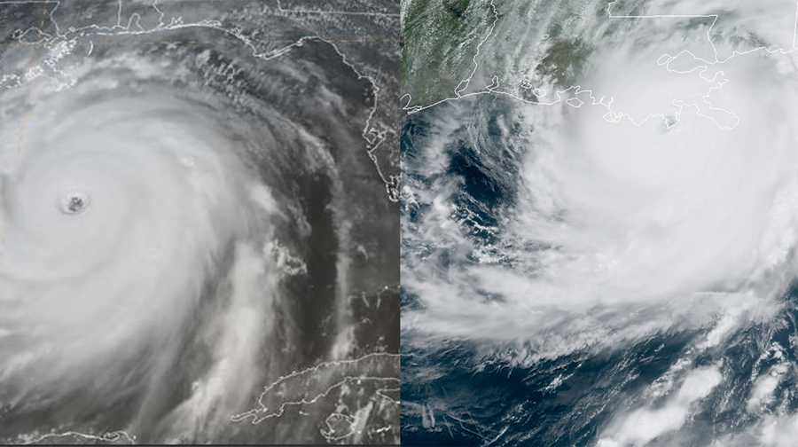 hurricane katrina eye, left. hurricane ida eye, right.