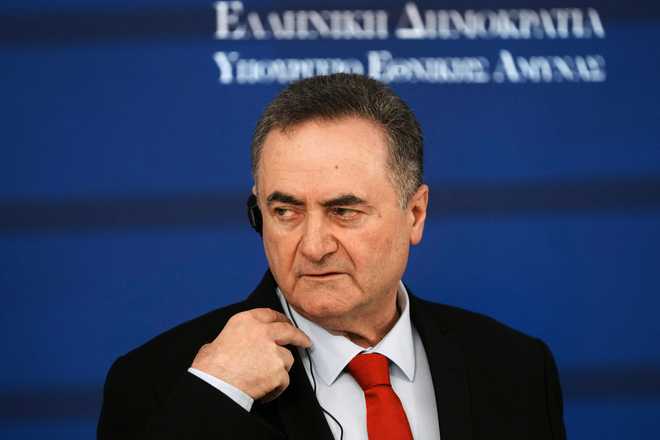 FILE -Israeli Defense Minister Israel Katz makes statements with his Greek counterpart Nikos Dendias after their meeting in Athens, Greece, Tuesday, Jan. 20, 2026.