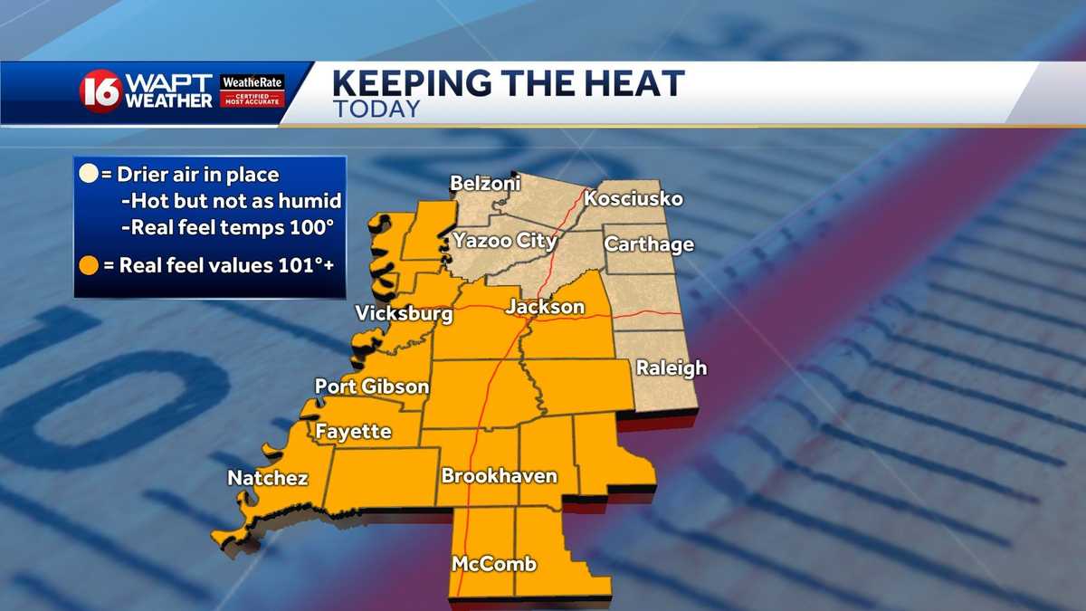 Hot, but less humid conditions for parts of central Mississippi