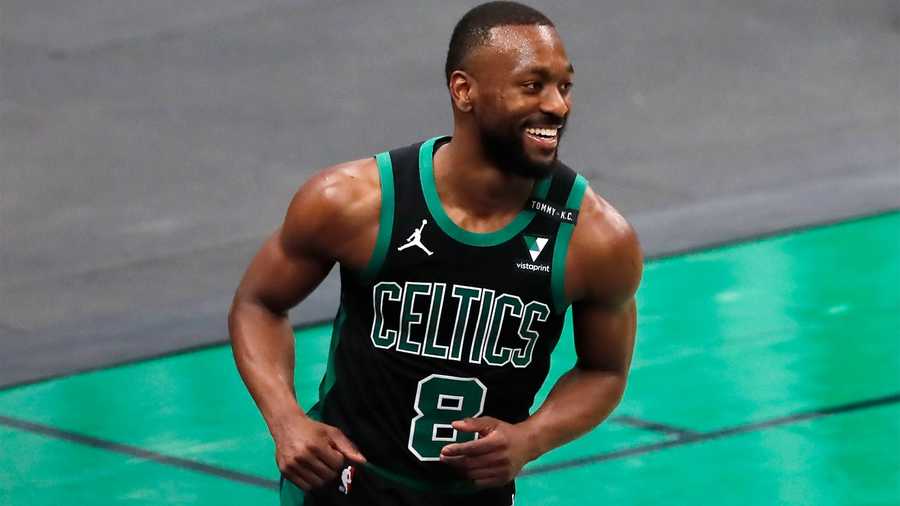 Boston Celtics' Kemba Walker plays against the New York Knicks during the first half of an NBA basketball game, Sunday, Jan. 17, 2021, in Boston. (AP Photo)