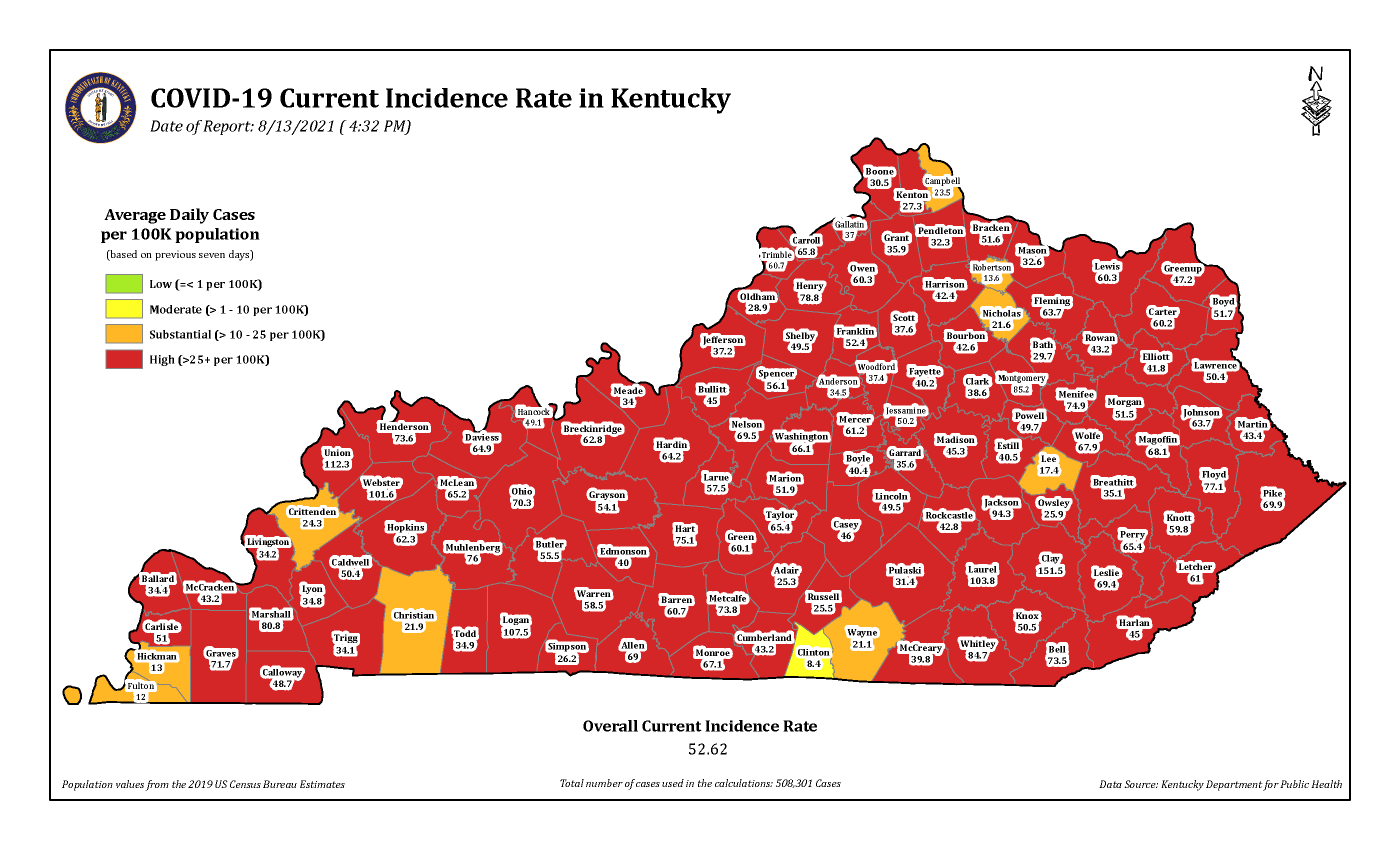 Kentucky Reports 10th Highest Day Of New COVID 19 Cases Since Pandemic   Kentucky Covid Map 1628888080 