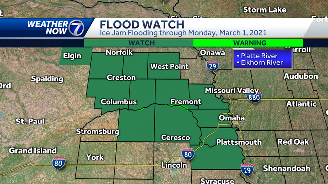 Ice jam flooding closes Highway 15 near the Platte River