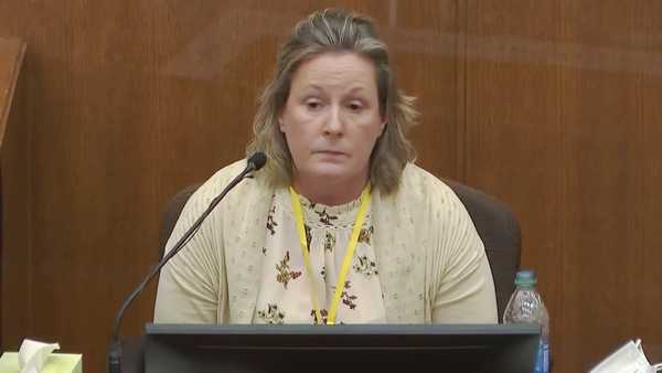 In this screen grab from video, former Brooklyn Center Police Officer Kim Potter takes questions from the prosecution as she testifies in court, Friday, Dec. 17, 2021 at the Hennepin County Courthouse in Minneapolis, Minn.