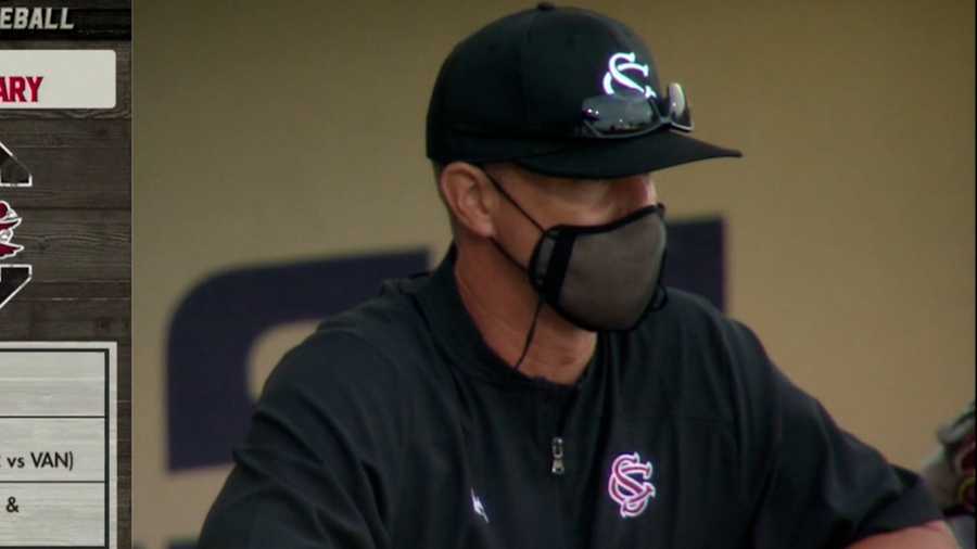 Gamecocks head coach Mark Kingston watches from the dugout during South Carolina's series opening loss to LSU.