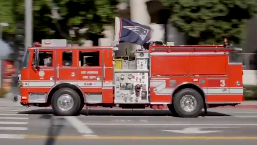 LA Fire Department flies the Patriots' flag