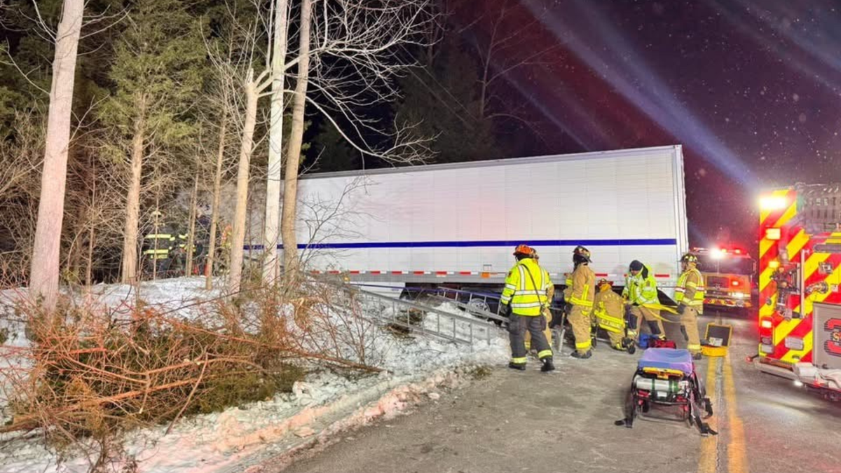 Emergency crews rescue semitrailer driver suspended over embankment