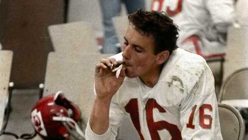 Just Because: Len Dawson enjoys a sweet cig during Super Bowl I 