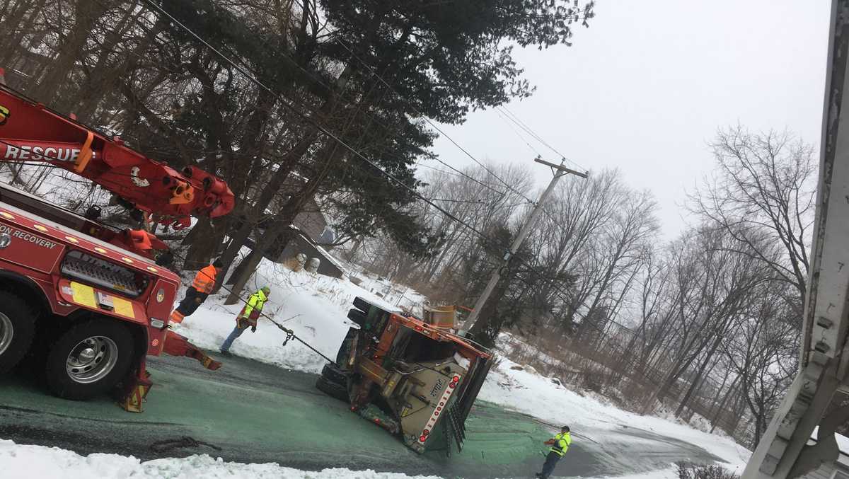 Plow Truck Flips Onto Side, Others Catch Fire