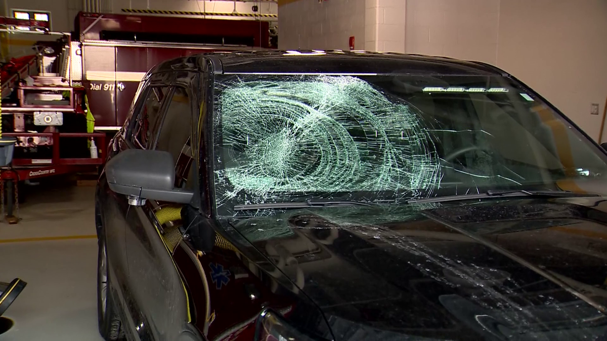 Ice Flying Off Another Vehicle Smashes Fire Chiefs Windshield