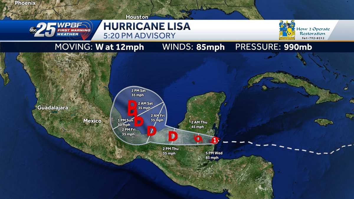 The latest track of Hurricane Lisa