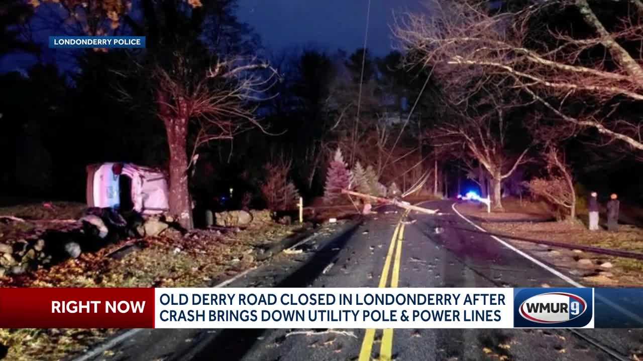 Londonderry street closed for hours after crash takes down utility