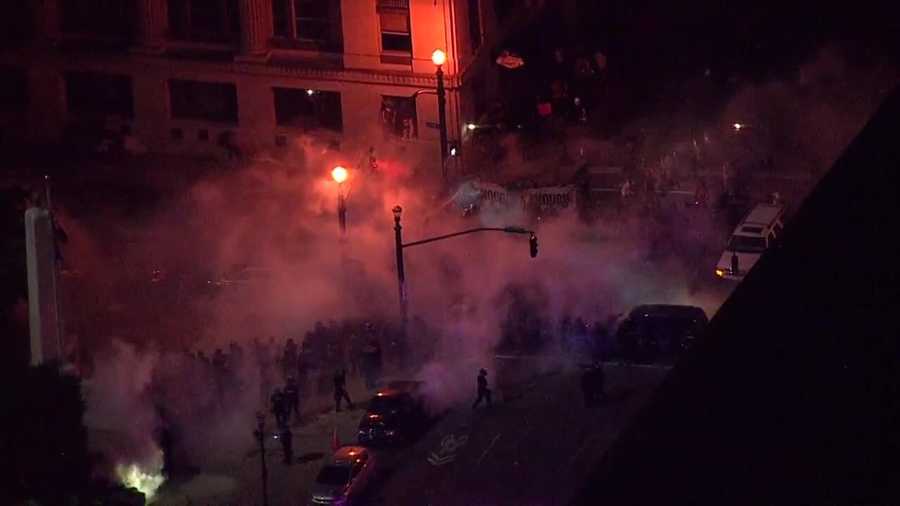 Protests that were mostly peaceful until dark in Louisville were being disrupted by police on Friday night.
