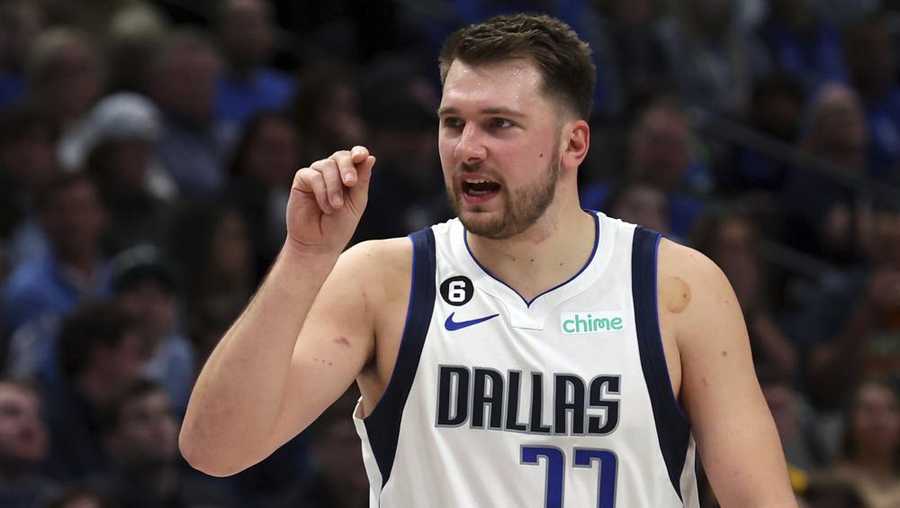 dallas mavericks guard luka doncic reacts after being called for a technical foul during the first half against the new orleans pelicans in an nba basketball game on saturday, jan. 7, 2023, in dallas. (ap photo/richard w. rodriguez)