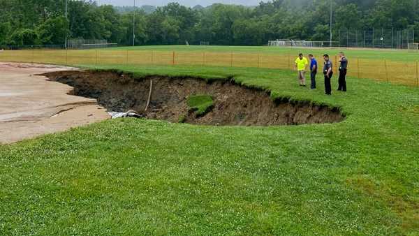 Sinkhole swallows baseball field in Madeira's McDonald Commons Park