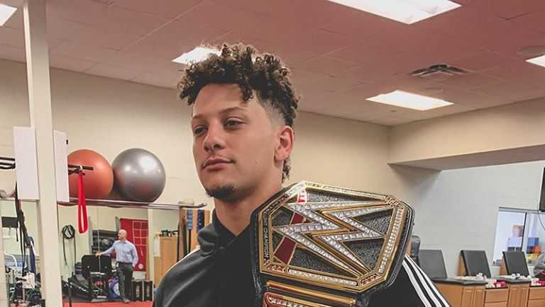 Patrick Mahomes Celebrates Super Bowl Victory with Trophy, WWE Belt