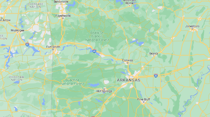 map showing the location of hot springs inside arkansas