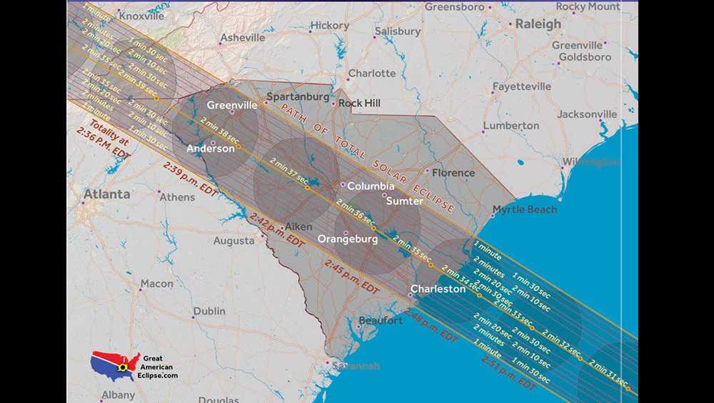 Find out exact time eclipse will be total in S.C. cities, how long it
