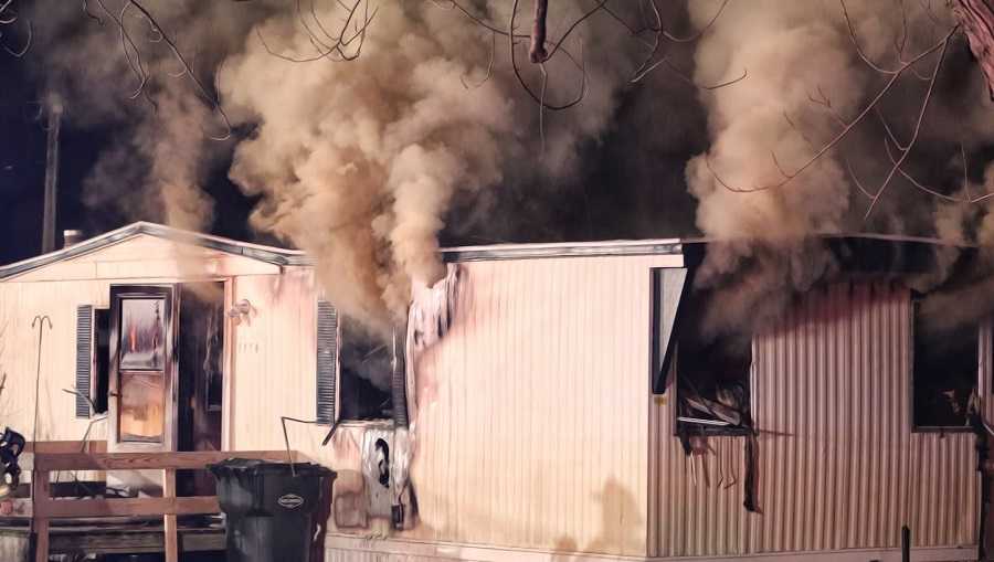 Mobile home damaged by fire