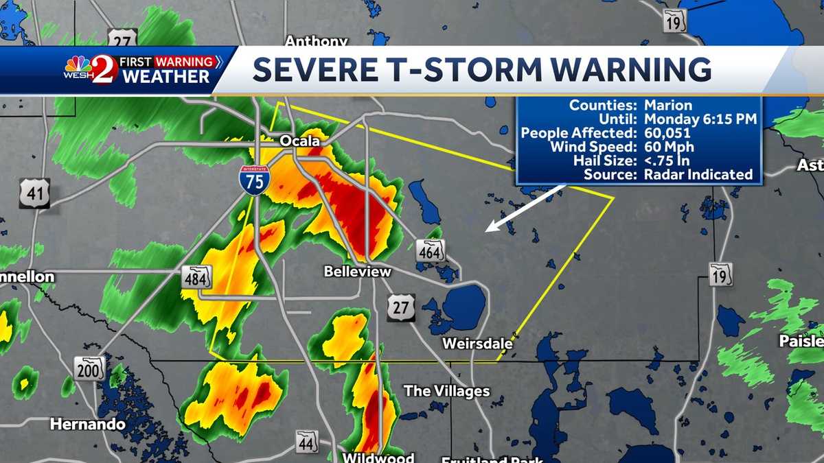Storms move into Central Florida Monday afternoon