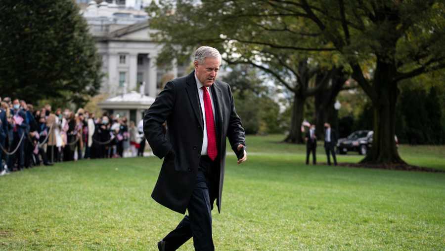 White House Chief of Staff Mark Meadows walks along the South Lawn before President Donald Trump departs from the White House on October 30, 2020 in Washington, DC.