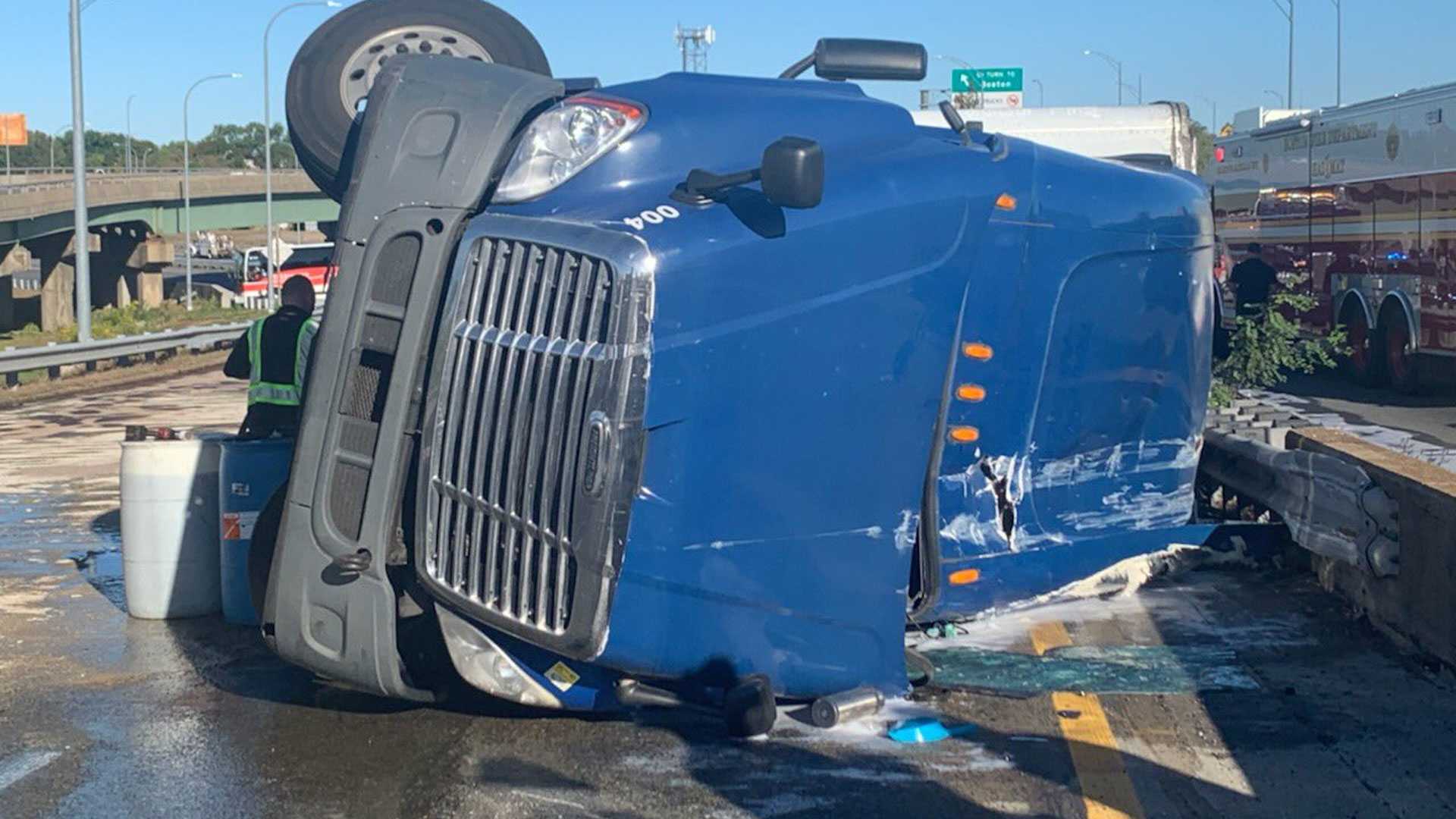 Section Of Mass Pike In Boston Closed For Hours After Semitrailer Rolls ...