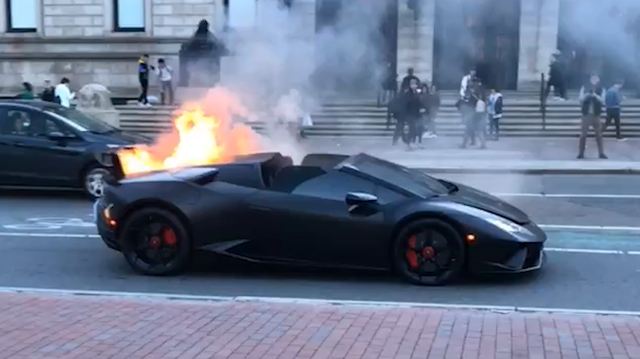 Lamborghini bursts into flames in Copley Square