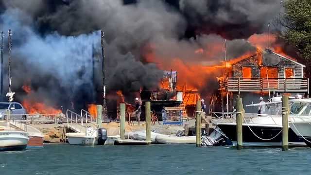 Sky 5: Massive fire burning at Mattapoisett boat yard destroys buildings, cars, boats - Vimarsana News