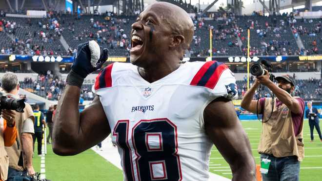 New England Patriots' Matthew Slater after an NFL football game against the  Detroit Lions at Gillette Stadium, Sunday, Oct. 9, 2022 in Foxborough,  Mass. (Winslow Townson/AP Images for Panini Stock Photo - Alamy