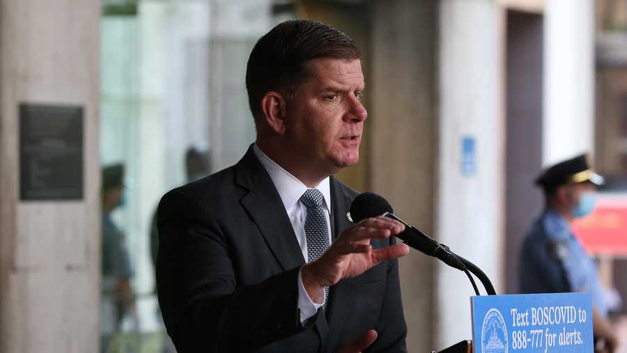 Mayor Walsh updates the city on the COVID-19 pandemic during a press conference at Boston City Hall.