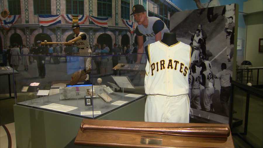 Bill Mazeroski's bat and Pirates uniform from 1960 World Series