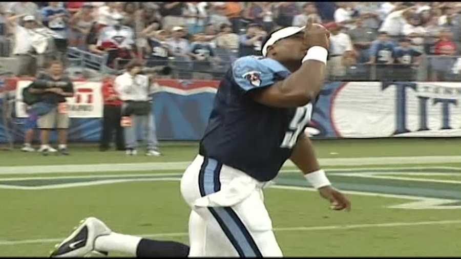 Steve McNair points to the air before playing for the Titans