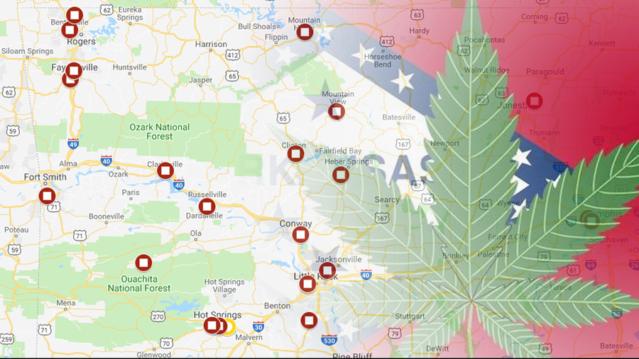 Map of Arkansas dispensaries