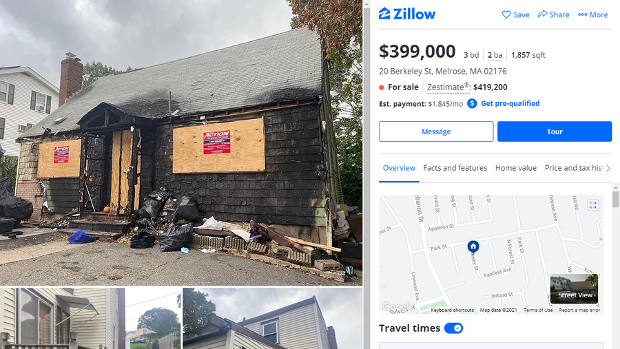 fire-damaged melrose home for sale