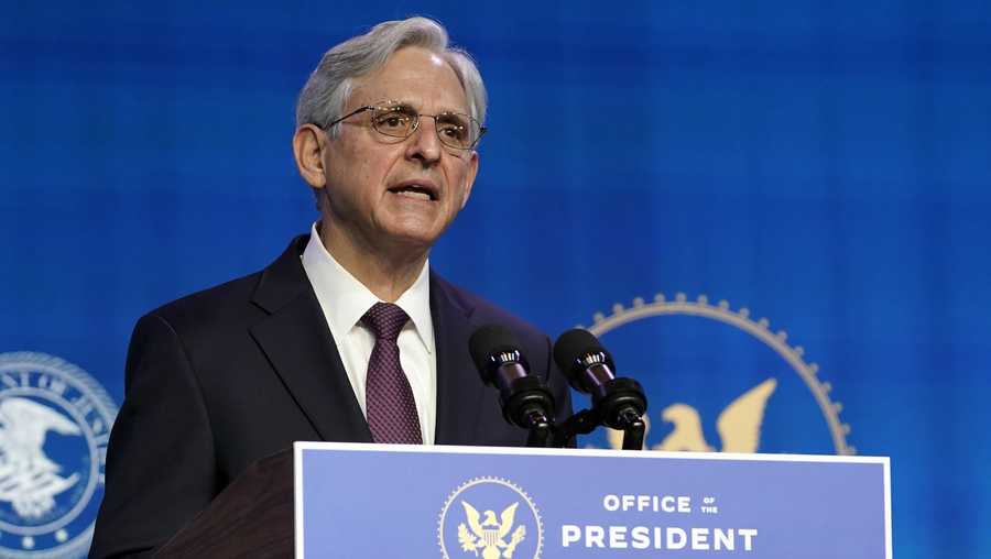 Attorney General nominee Merrick Garland speaks during an event with President-elect Joe Biden and Vice President-elect Kamala Harris at The Queen theater in Wilmington, Del., Thursday, Jan. 7, 2021.