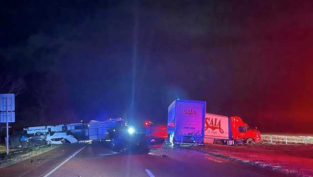 Driver hospitalized after 2 semitrailers wreck