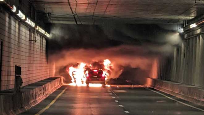 fire inside tunnel approaching ted williams tunnel