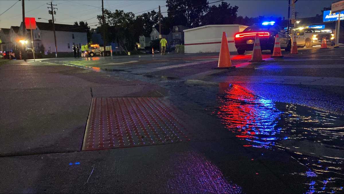 Water main break shuts down road in front of Norwood High School