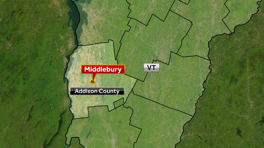 A map showing Middlebury, Vermont.