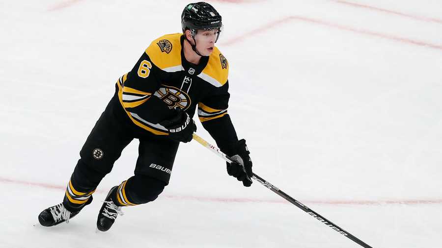 Boston Bruins' Mike Reilly plays against the Minnesota Wild during the third period of an NHL hockey game, Thursday, Jan. 6, 2022, in Boston. (AP Photo)