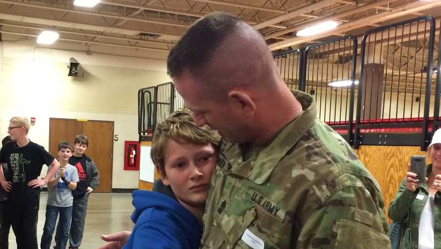 Soldier surprises son at Fairfield Intermediate School