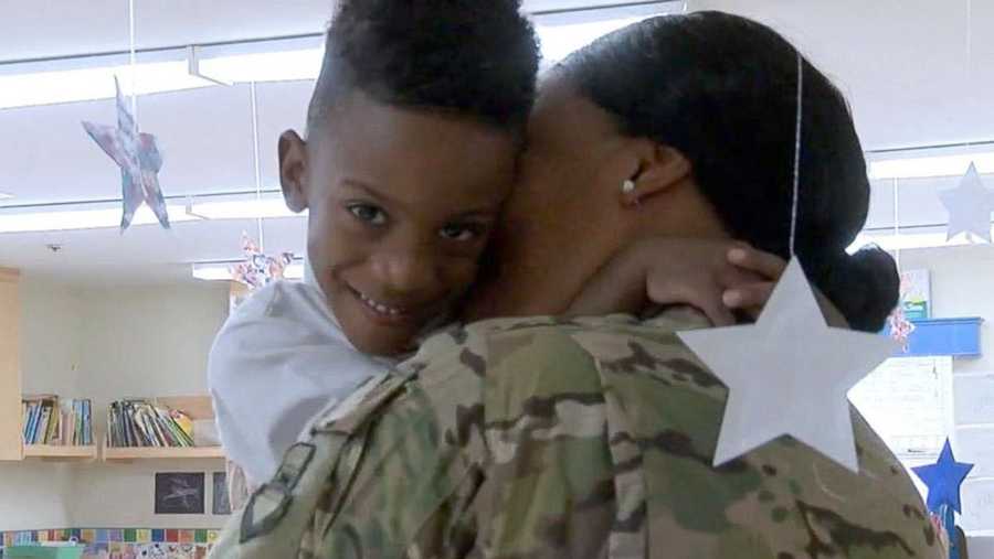 Military Mom Surprises Son At School After Returning Home From Deployment 8757